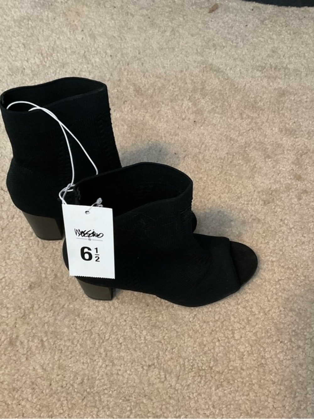 Mossimo Supply Co. Black Knit Peep-Toe Block Heel Sock Boots